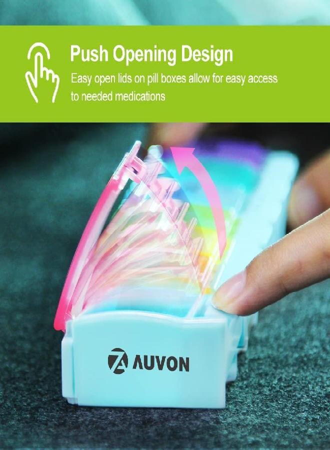 AUV0N AUVON Weekly Pill Organizer Arthritis Friendly, BPA Free Travel 7 Day Pill Box Case with Spring Open Design and Large Compartment to Hold Vitamins, Cod Liver Oil, Supplements and Medication - Image 2
